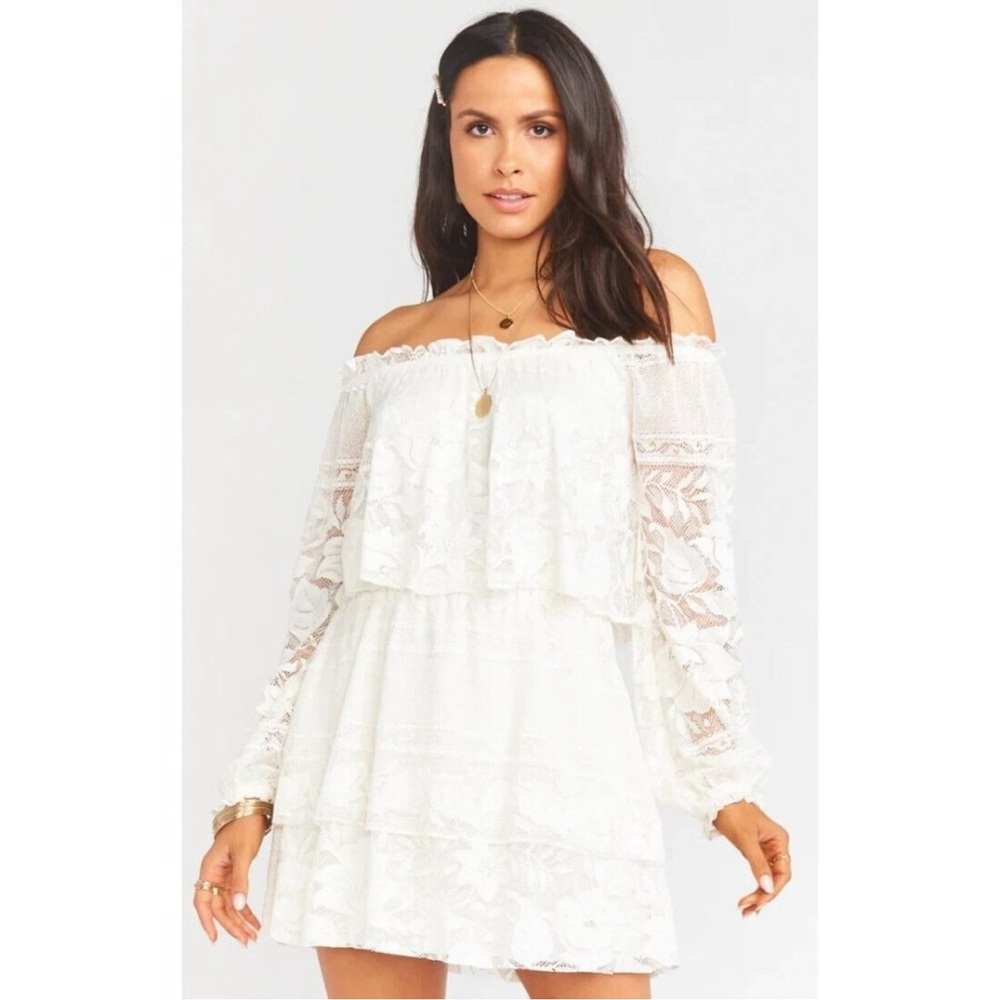 Show Me Your Mumu Bess Lace Tiered Off-Shoulder White Dress Size M New
